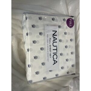 New Nautica ANCHOR CIRCLE  Full Sheet Set Navy  on White NIP. Nautical‎ beach.